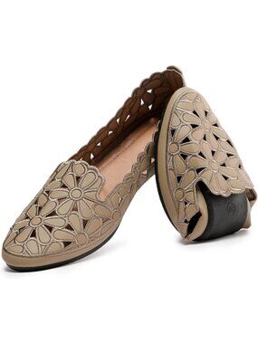 Women's Floral Ballet Flats Chocolate Slip On PU Leather Round Toe Dress Shoes